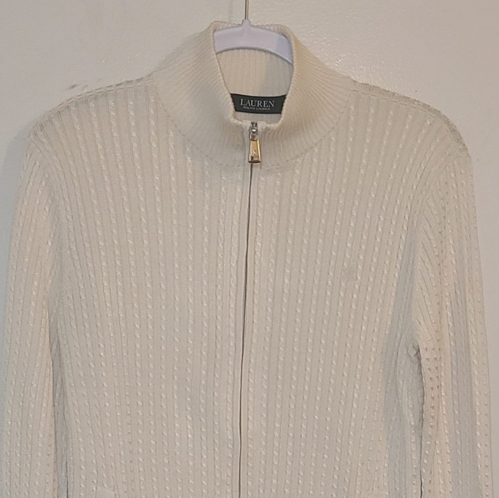 LRL | Cardigan - Full-Zip, Mock Collar, Cable-Knit (Beige) - XL, NWOT